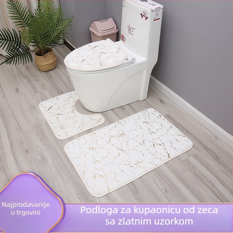 Zlatno otisnuti kupaonski tepih, mekan i upijajući, trodjelni set za WC i rub kupaonice s geometrijskim dezenom