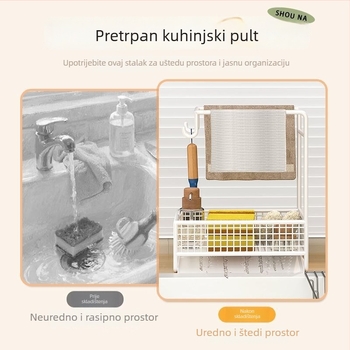 Bez bušenja – organizator umivaonika za kuhinju, držač za krpe, sunđer i posuđe s odvodnim stalakom