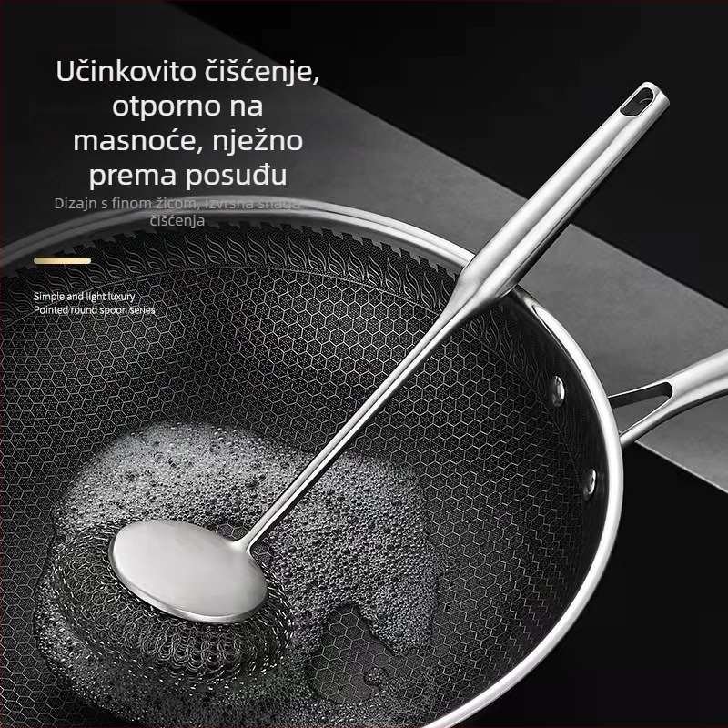 Četka za posuđe od nehrđajućeg čelika s dugom drškom i kukom za vješanje, kuhinjski čistač