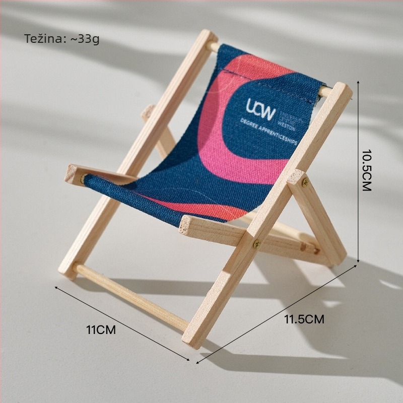 Sklopivi drveni držač za telefon u obliku slatke plažne stolice, mini dekoracija za stol ili rekvizit za fotografije
