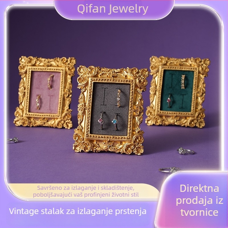 Retro držač za prstenje s malim foto okvirom, od smole, za fotografiranje i pohranu