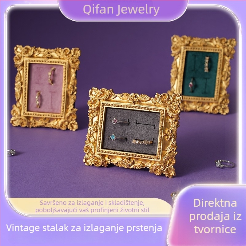 Retro držač za prstenje s malim foto okvirom, od smole, za fotografiranje i pohranu