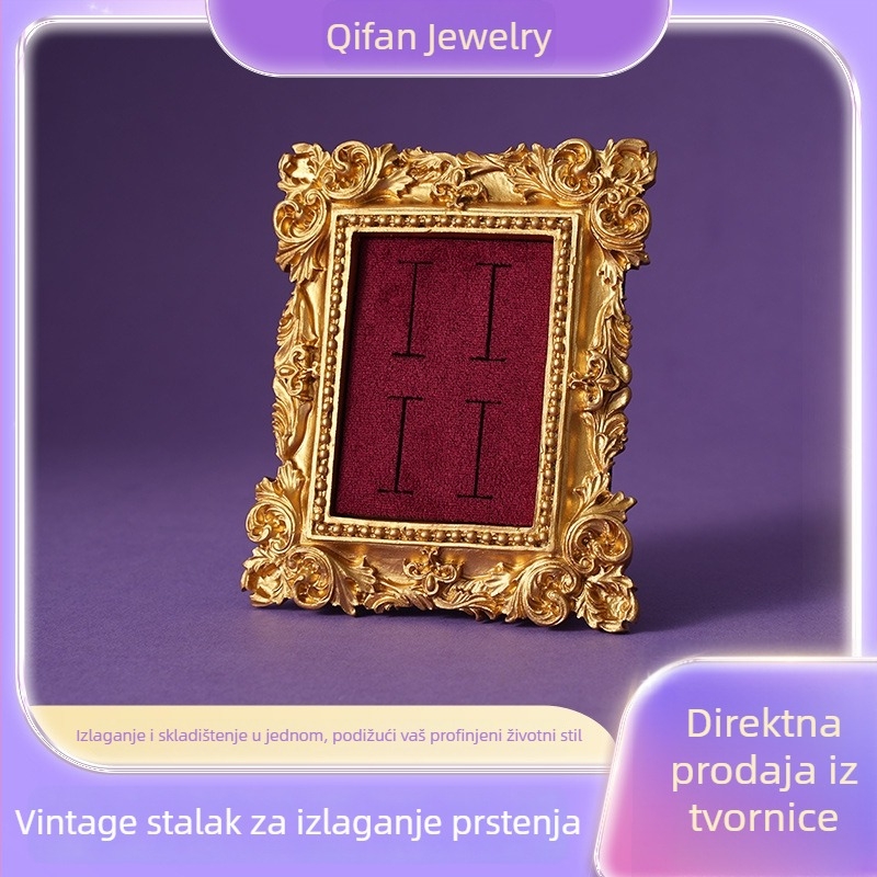 Retro držač za prstenje s malim foto okvirom, od smole, za fotografiranje i pohranu