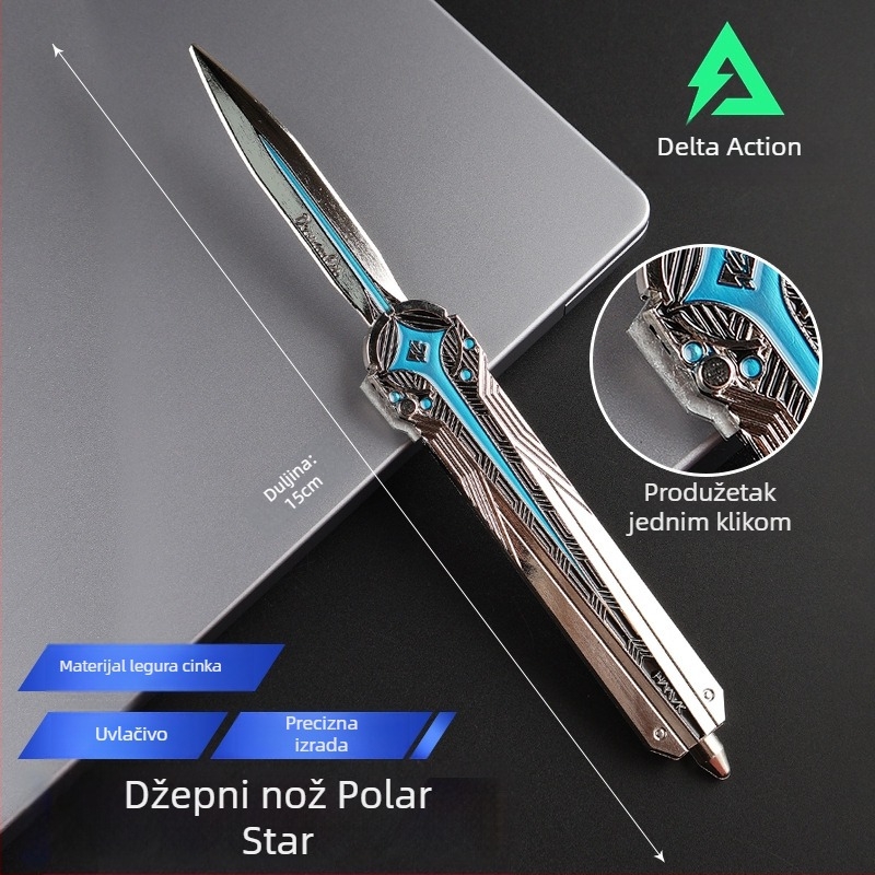 Delta Operation Polaris džepni nož – metalni model igre s ispuštajućim mehanizmom, figurica od legure, muški lik, bez oštrice
