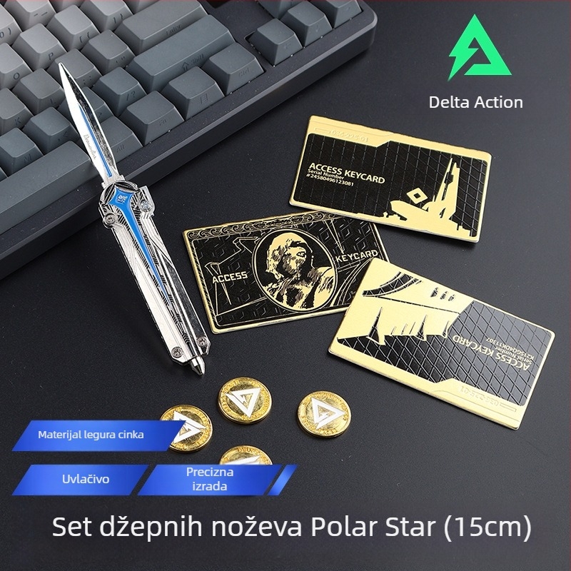 Delta Operation Polaris džepni nož – metalni model igre s ispuštajućim mehanizmom, figurica od legure, muški lik, bez oštrice