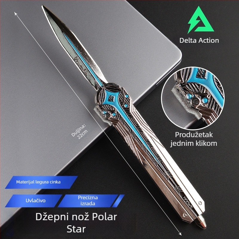 Delta Operation Polaris džepni nož – metalni model igre s ispuštajućim mehanizmom, figurica od legure, muški lik, bez oštrice