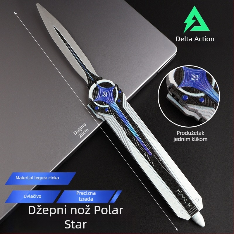 Delta Operation Polaris džepni nož – metalni model igre s ispuštajućim mehanizmom, figurica od legure, muški lik, bez oštrice