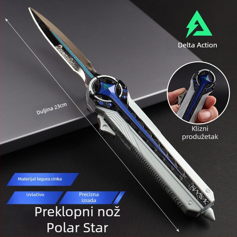 Delta Operation Polaris džepni nož – metalni model igre s ispuštajućim mehanizmom, figurica od legure, muški lik, bez oštrice