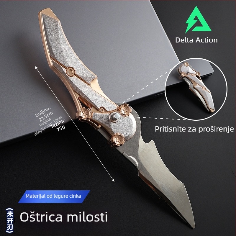 Delta Operation Polaris džepni nož – metalni model igre s ispuštajućim mehanizmom, figurica od legure, muški lik, bez oštrice