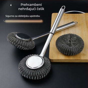 Nehrđajuća čelična četka za lonce s dugim držalom – kućna četka za čišćenje posuđa s velikom žičanom kuglom