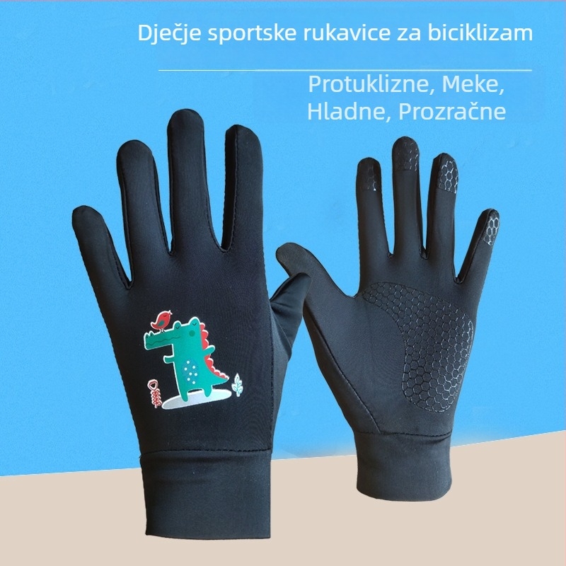 Ljetne dječje rukavice za vožnju biciklom, tanke Ice Silk, protuklizne, s karikaturnim uzorkom, za planinske i balansne bicikle