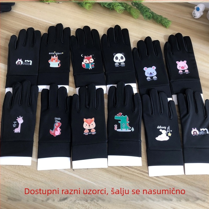 Ljetne dječje rukavice za vožnju biciklom, tanke Ice Silk, protuklizne, s karikaturnim uzorkom, za planinske i balansne bicikle