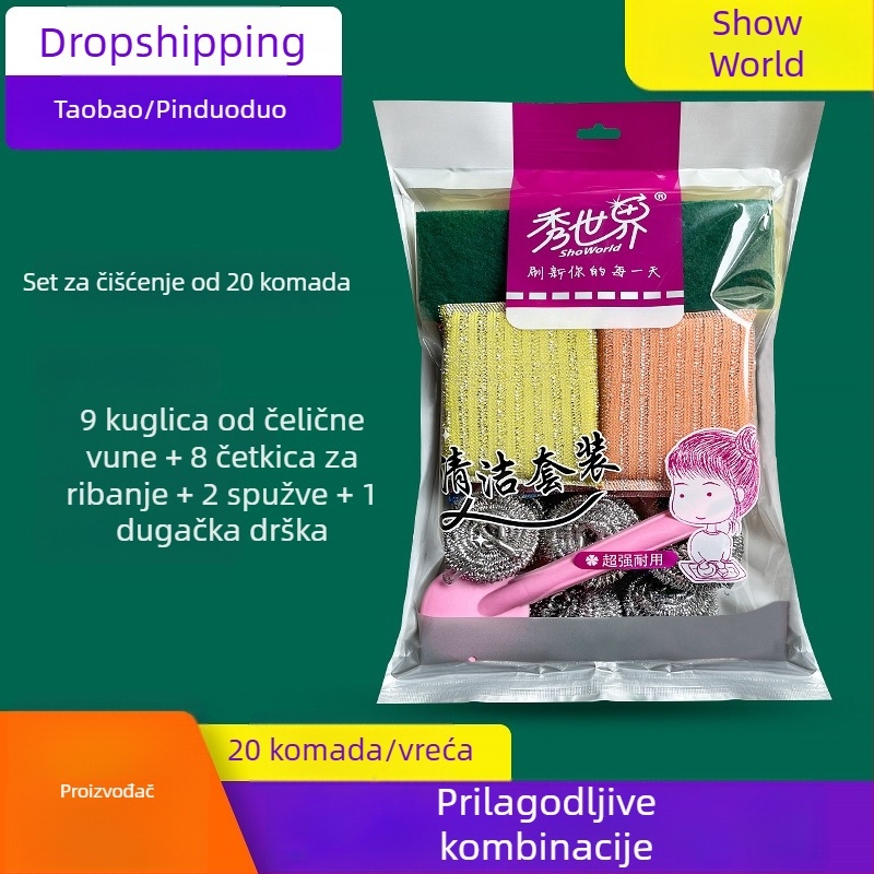 Set spužvi za pranje posuđa, abrazivna spužva i čelične kuglice