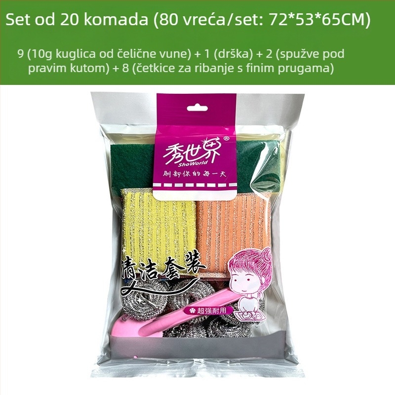 Set spužvi za pranje posuđa, abrazivna spužva i čelične kuglice