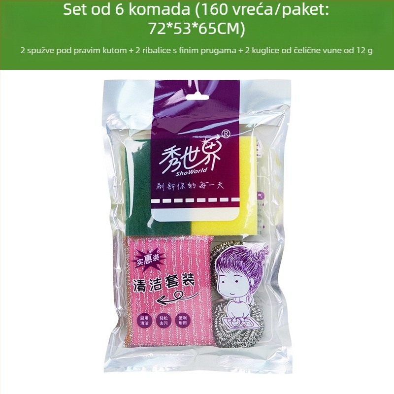 Set spužvi za pranje posuđa, abrazivna spužva i čelične kuglice