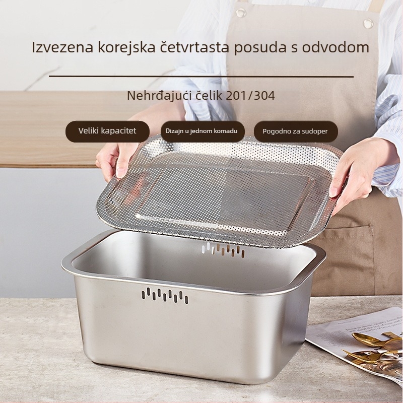 Nehrđajući čelični kvadratni korito za kuhinju – višenamjenski za pranje posuđa, riže i povrća