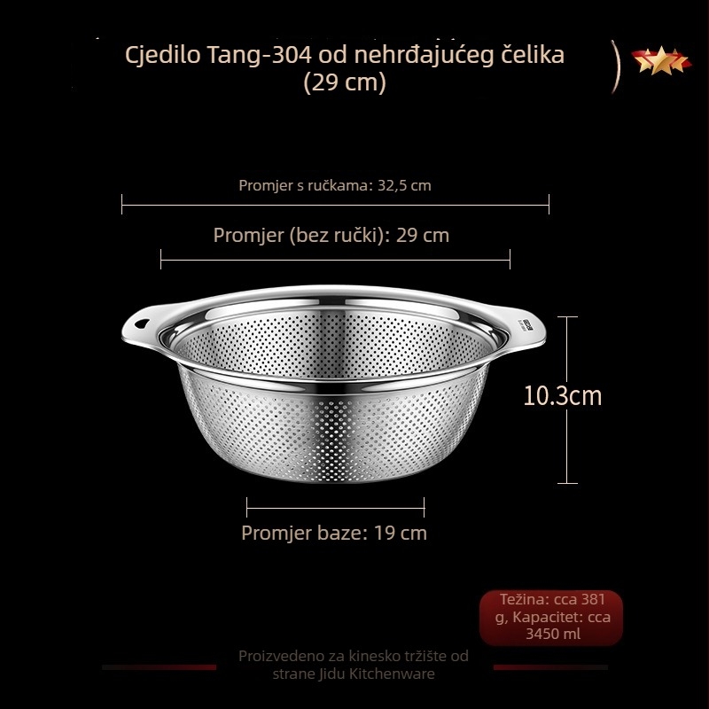 Košara za odvod sudopera od nehrđajućeg čelika 304 s držačima – kuhinjska posuda za pranje povrća, ispiranje riže i cijeđenje voća
