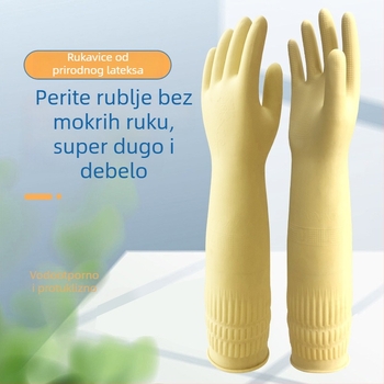 Duge rukavice od lateksa, s debljim slojem, vodootporne i izdržljive za kućnu upotrebu, pogodne za pranje posuđa i rublja.