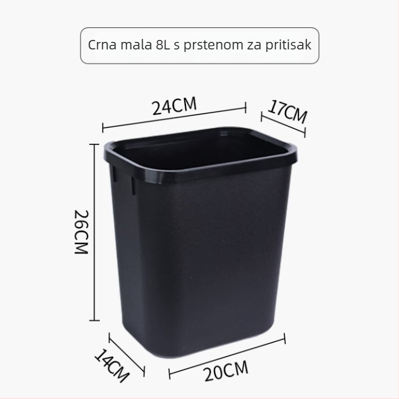 Plastični kvadratni koš za kućanstvo i kuhinju, 8 L, bez poklopca