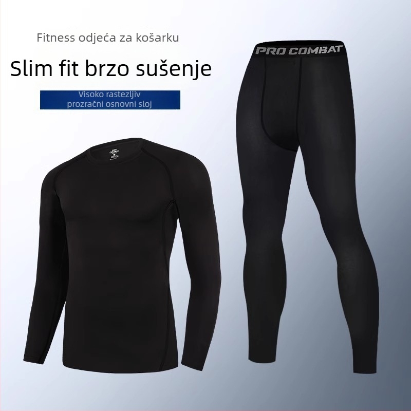 Muški brzosušeći termični komplet za jesen–zimu – uski gornji dio i hlače za trčanje, fitness i košarku