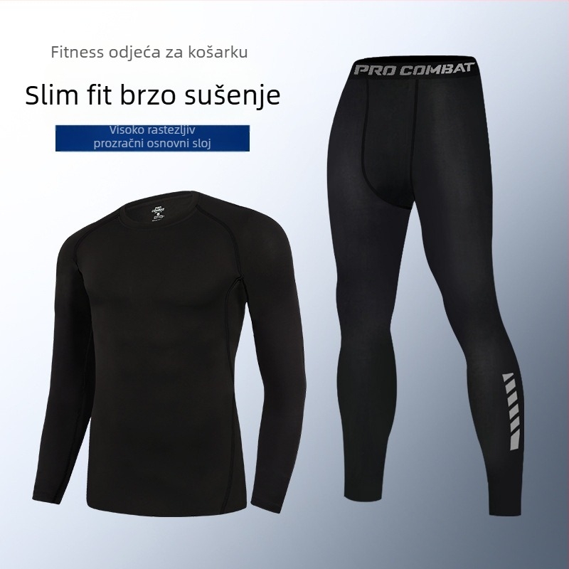 Muški brzosušeći termični komplet za jesen–zimu – uski gornji dio i hlače za trčanje, fitness i košarku