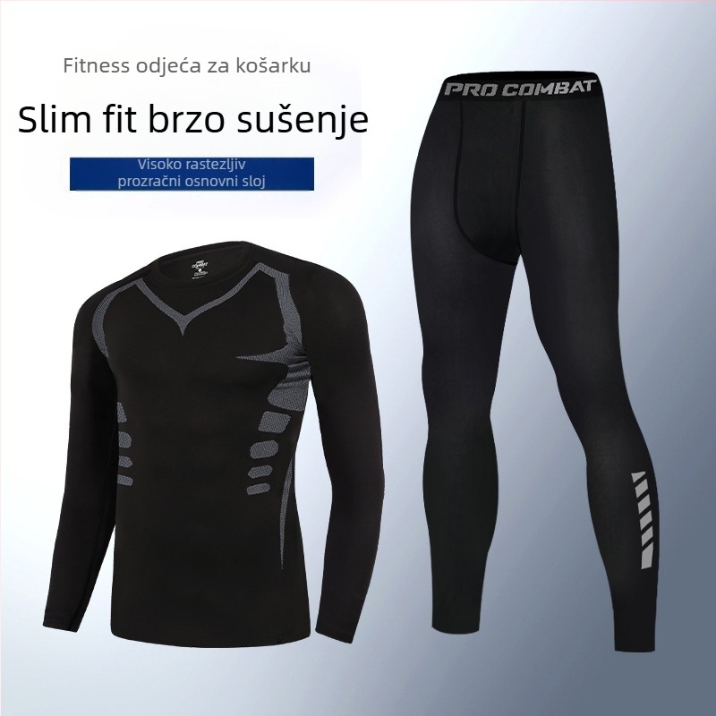 Muški brzosušeći termični komplet za jesen–zimu – uski gornji dio i hlače za trčanje, fitness i košarku
