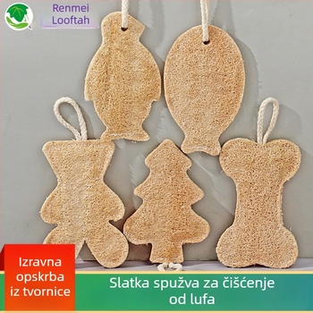 Zelena lufa četka za pranje posuđa, kartunski uzorak, kuhinjsko čišćenje, dvostruko slojena pulpa lufe za posude