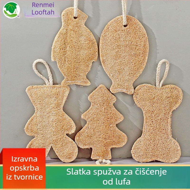 Zelena lufa četka za pranje posuđa, kartunski uzorak, kuhinjsko čišćenje, dvostruko slojena pulpa lufe za posude
