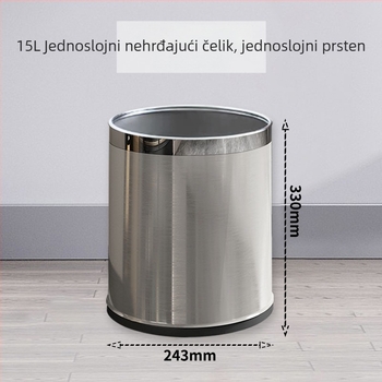 Nehrđajući čelični kanta za otpad, dvostruki sloj, bez poklopca, 12 L, za kućnu upotrebu (kuhinja, dnevni boravak, kupaonica)