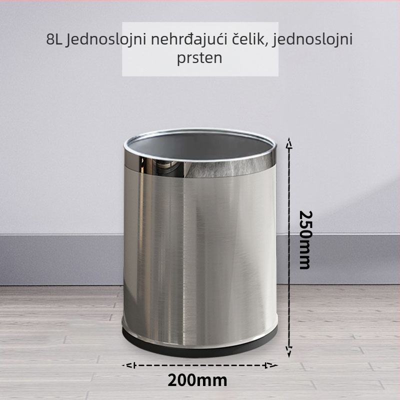 Nehrđajući čelični kanta za otpad, dvostruki sloj, bez poklopca, 12 L, za kućnu upotrebu (kuhinja, dnevni boravak, kupaonica)