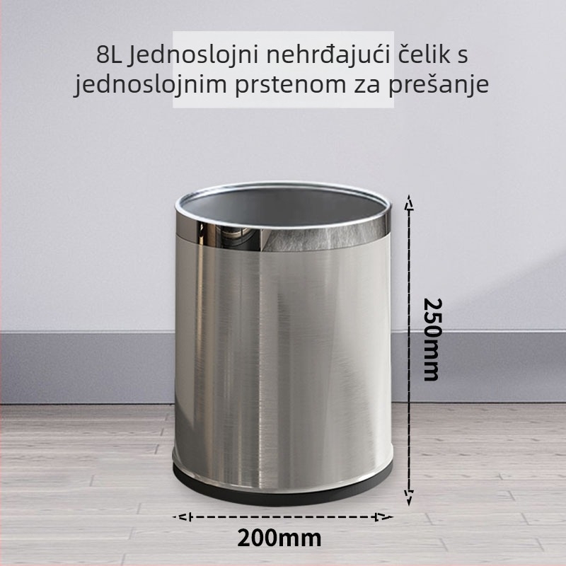 Nehrđajući čelični kanta za otpad, dvostruki sloj, bez poklopca, 12 L, za kućnu upotrebu (kuhinja, dnevni boravak, kupaonica)