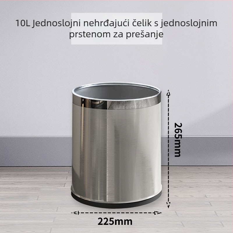 Nehrđajući čelični kanta za otpad, dvostruki sloj, bez poklopca, 12 L, za kućnu upotrebu (kuhinja, dnevni boravak, kupaonica)