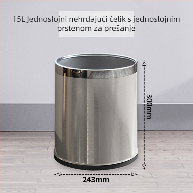 Nehrđajući čelični kanta za otpad, dvostruki sloj, bez poklopca, 12 L, za kućnu upotrebu (kuhinja, dnevni boravak, kupaonica)