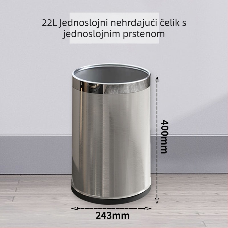 Nehrđajući čelični kanta za otpad, dvostruki sloj, bez poklopca, 12 L, za kućnu upotrebu (kuhinja, dnevni boravak, kupaonica)
