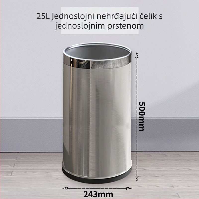 Nehrđajući čelični kanta za otpad, dvostruki sloj, bez poklopca, 12 L, za kućnu upotrebu (kuhinja, dnevni boravak, kupaonica)