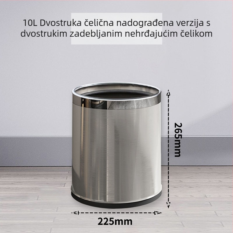 Nehrđajući čelični kanta za otpad, dvostruki sloj, bez poklopca, 12 L, za kućnu upotrebu (kuhinja, dnevni boravak, kupaonica)