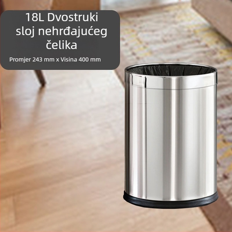 Nehrđajući čelični kanta za otpad, dvostruki sloj, bez poklopca, 12 L, za kućnu upotrebu (kuhinja, dnevni boravak, kupaonica)