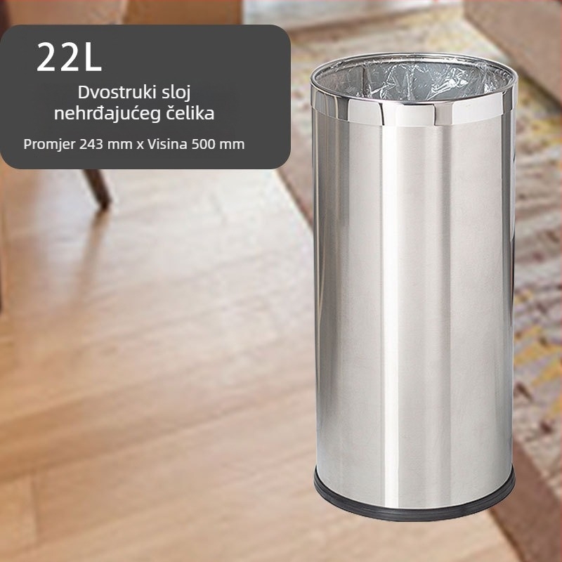 Nehrđajući čelični kanta za otpad, dvostruki sloj, bez poklopca, 12 L, za kućnu upotrebu (kuhinja, dnevni boravak, kupaonica)