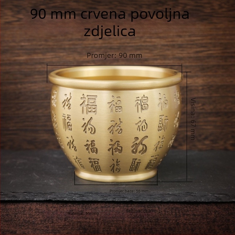 Mosazni lončić za rižu s graviranom zlatnom žabom, bazen blaga, stolna dekoracija i pepeljara, privlači bogatstvo.