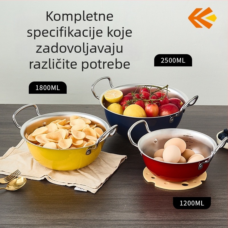 Korejskog stila posuda od nehrđajućeg čelika s dvije ručke, za salate i voće, s ručkom, pogodna za kuhanje i mućenje jaja kod kuće.