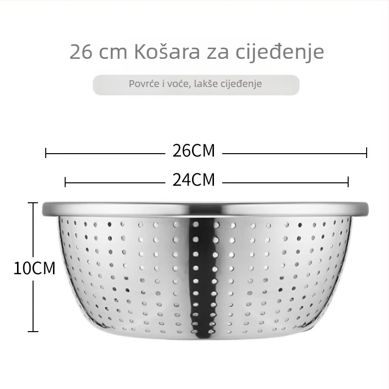 Kuhinjska posuda od nehrđajućeg čelika s odvodnom košarom za ispiranje povrća, tučenje jaja i mijesanje tijesta – dimenzije 23×9,5×21 cm