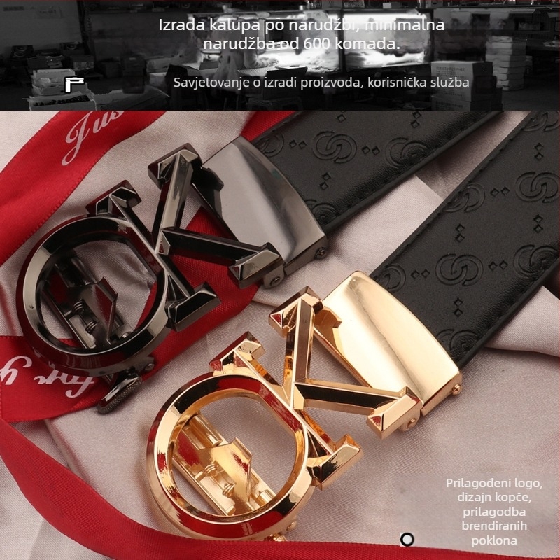 Muški kožni kaiš s OK logom, automatska kopča, poslovno casual stil, širina 2–4 cm, veličina 120