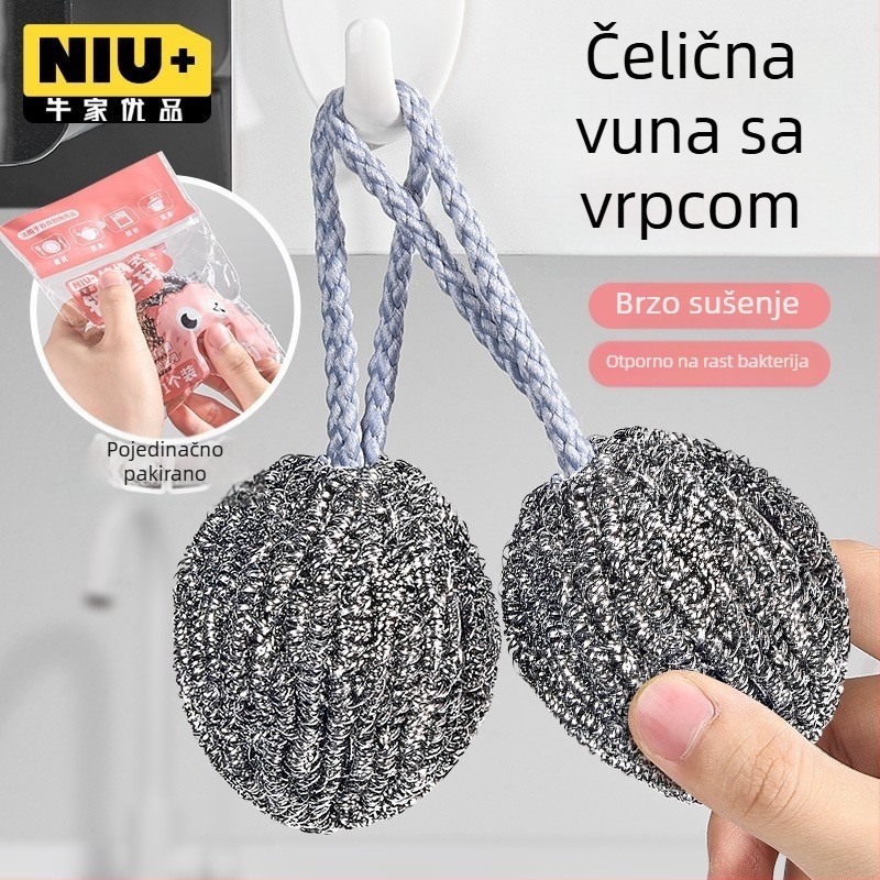 Nerđajući čelična čista lopta s visećim užetom za kuhinju