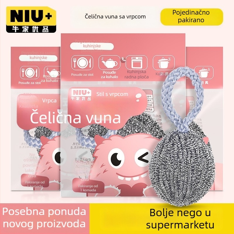 Nerđajući čelična čista lopta s visećim užetom za kuhinju