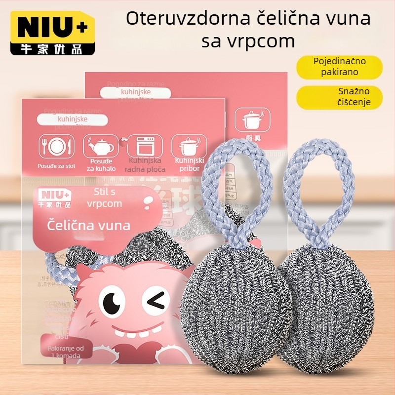 Nerđajući čelična čista lopta s visećim užetom za kuhinju