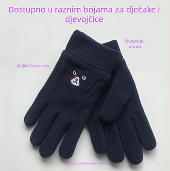 Dječje rukavice od polar fleecea, jednoslojne, s elastičnim manžetama, 4–12 godina, zima, proljeće i jesen, s vezom.