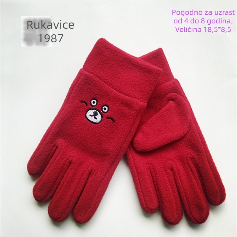 Dječje rukavice od polar fleecea, jednoslojne, s elastičnim manžetama, 4–12 godina, zima, proljeće i jesen, s vezom.