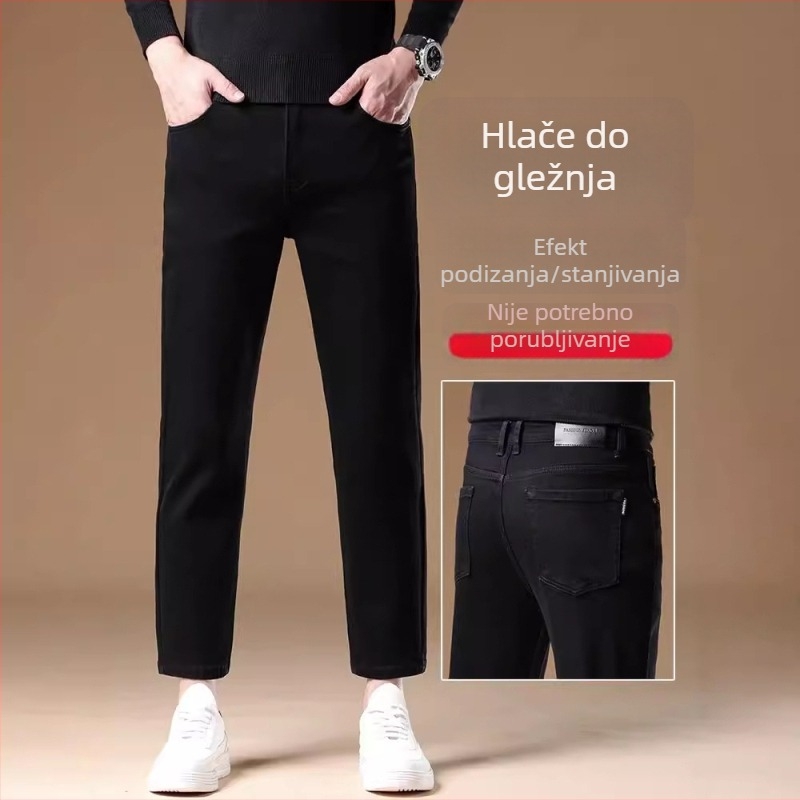 Premium muške crne traperice ravnog kroja, duljina 9/10, jesensko-zimski