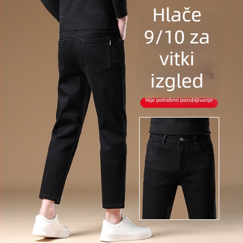 Premium muške crne traperice ravnog kroja, duljina 9/10, jesensko-zimski