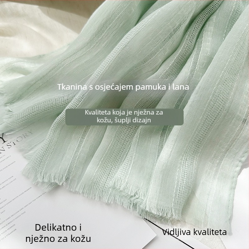 Jesenji šal s osjećajem pamuka i lana, ženski mekani i elegantan modni dodatak
